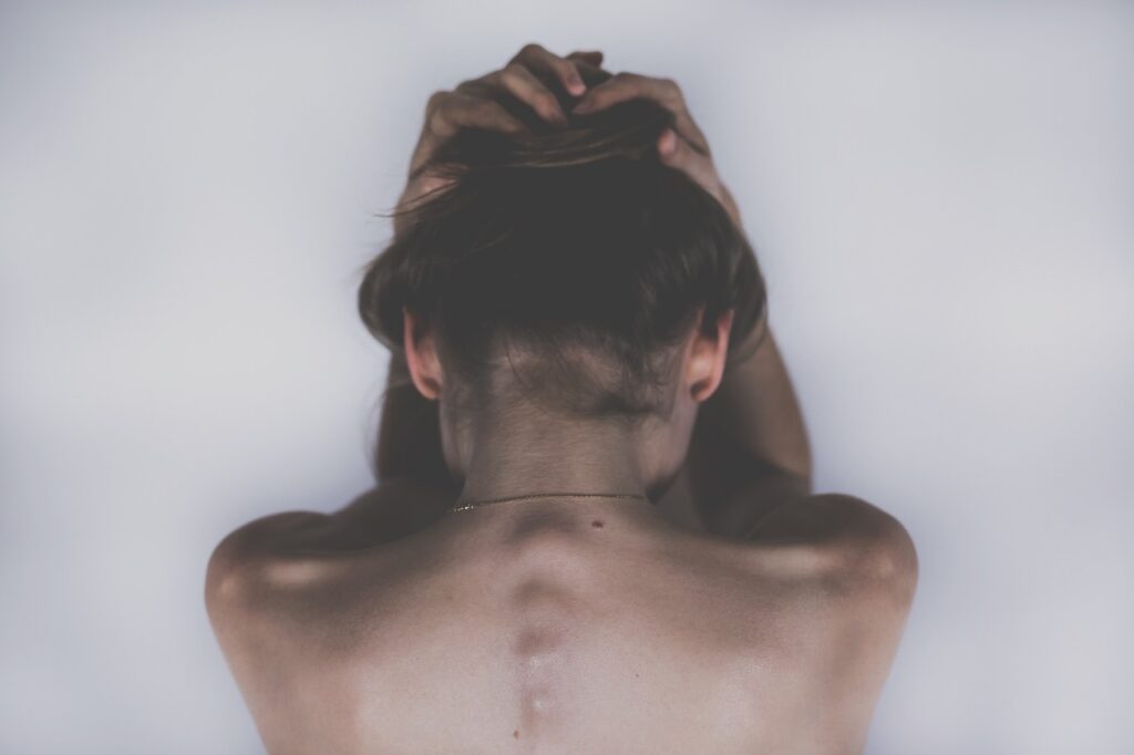 woman, sad, depression, skin, headache, sad girl, aching, body, spine, shoulders, back, hair, pain, girl, female
